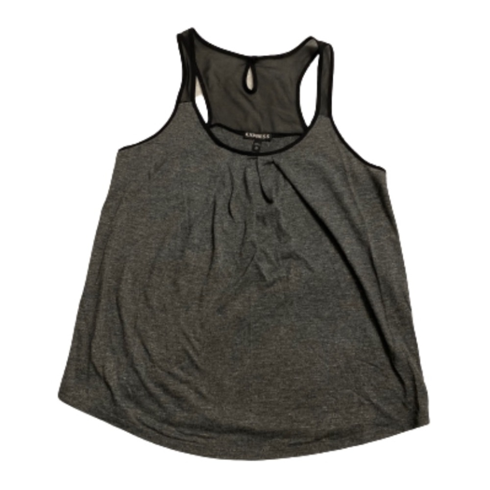 Express |Chic Gray Mesh Relaxed Fit Sleeveless Pleated Tank Top w/ Keyhole